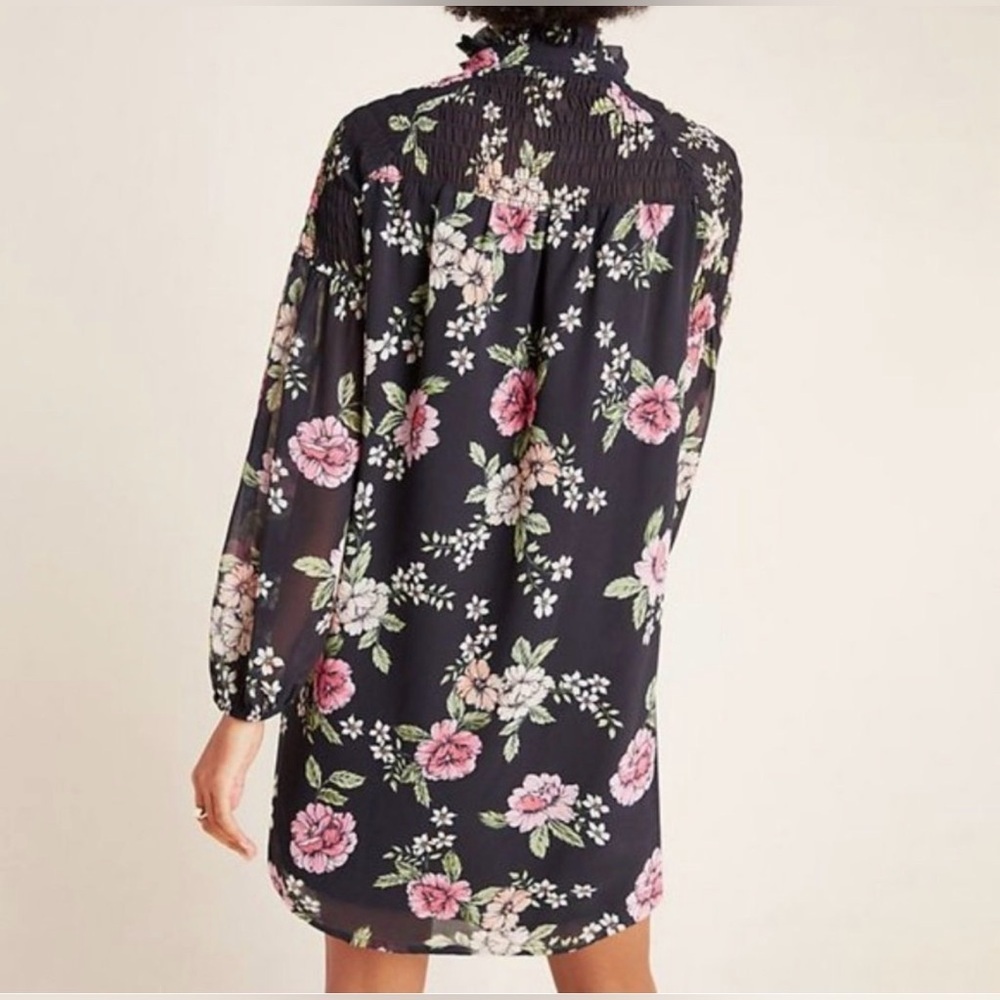 YUMI KIM Anthro ASTORIA XLP Petite Feminine Romantic Dress Floral Smocked Black - Picture 3 of 16